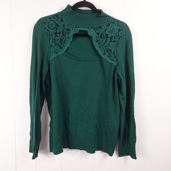 Thalia Sodi Womens Green Cut Out Sweater Lace Detail Large - Picture 1 of 8